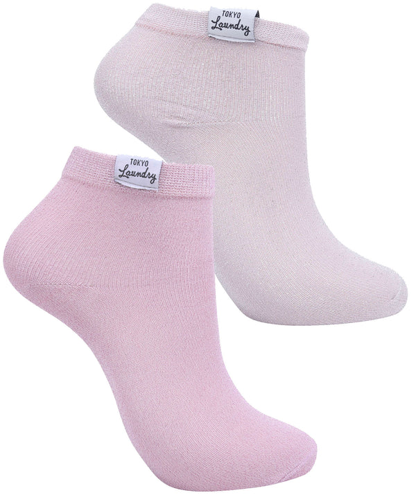 Sparklet (2 Pack) Metallic Glitter Ankle Socks in Bright Pink / Dusty Pink - Tokyo Laundry