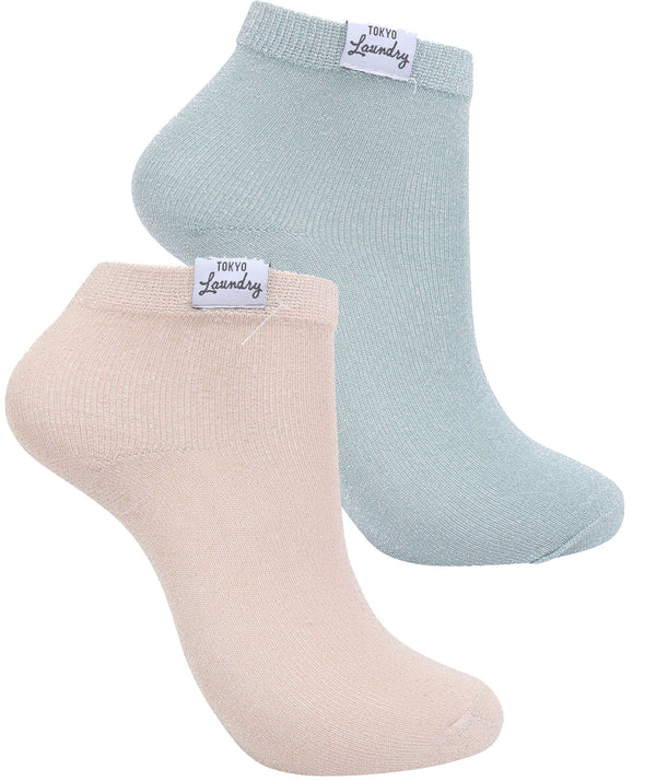 Sparklet (2 Pack) Metallic Glitter Ankle Socks in Mint Green / Rose Gold - Tokyo Laundry