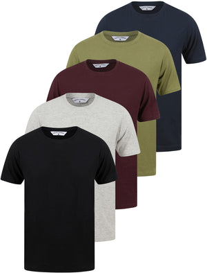 Spectre (5 Pack) Crew Neck Cotton T-Shirts in Black / Light Grey Marl ...