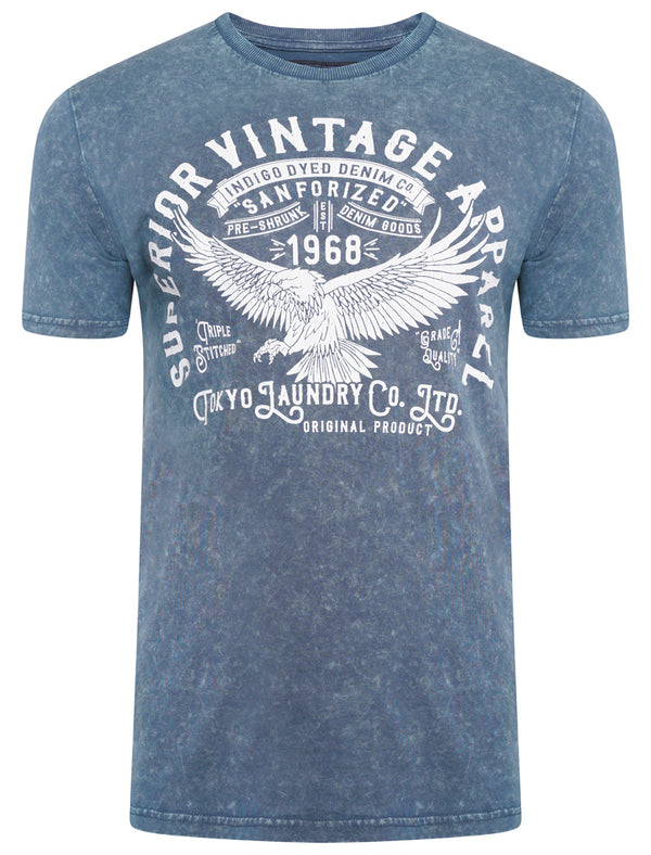 Springfield 2 Motif Acid Wash Cotton Jersey T-Shirt In Navy - Tokyo Laundry