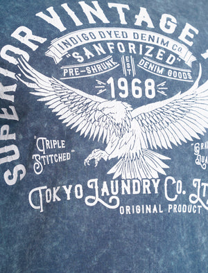 Springfield 2 Motif Acid Wash Cotton Jersey T-Shirt In Navy - Tokyo Laundry