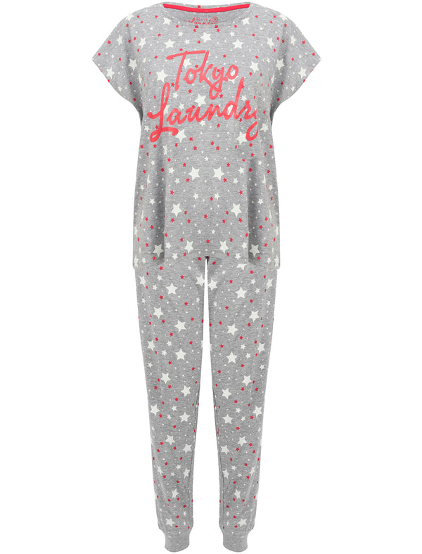 Star Gazer Print 2pcs Cotton Lounge Set In Light Grey Marl - Tokyo Laundry