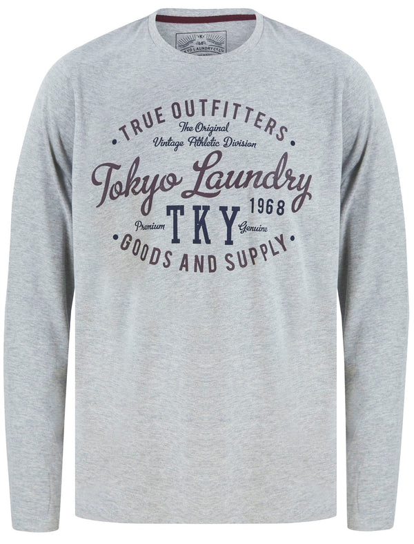 Stare Motif Cotton Jersey Long Sleeve Top In Light Grey Marl - Tokyo Laundry