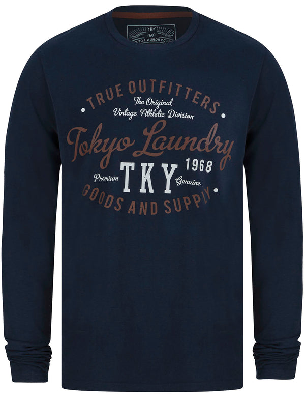 Stare Motif Cotton Jersey Long Sleeve Top In Sky Captain Navy - Tokyo Laundry