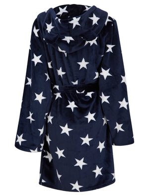 Women's Stars Soft Fleece Tie Robe Dressing Gown with Hooded Ears in Eclipse Blue - Tokyo Laundry