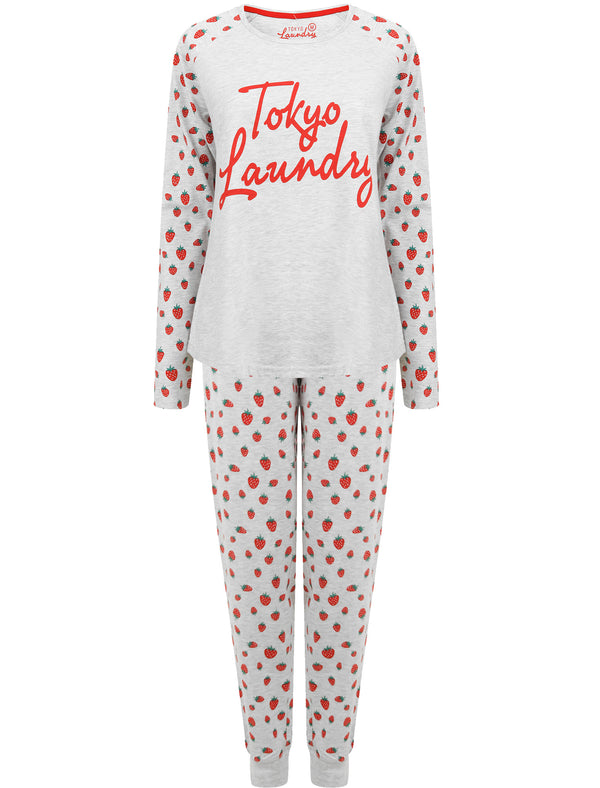 Strawberry Print 2pc Cotton Lounge Set in Light Grey Marl - Tokyo Laundry