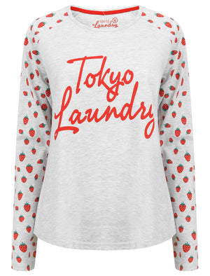 Strawberry Print 2pc Cotton Lounge Set in Light Grey Marl - Tokyo Laundry