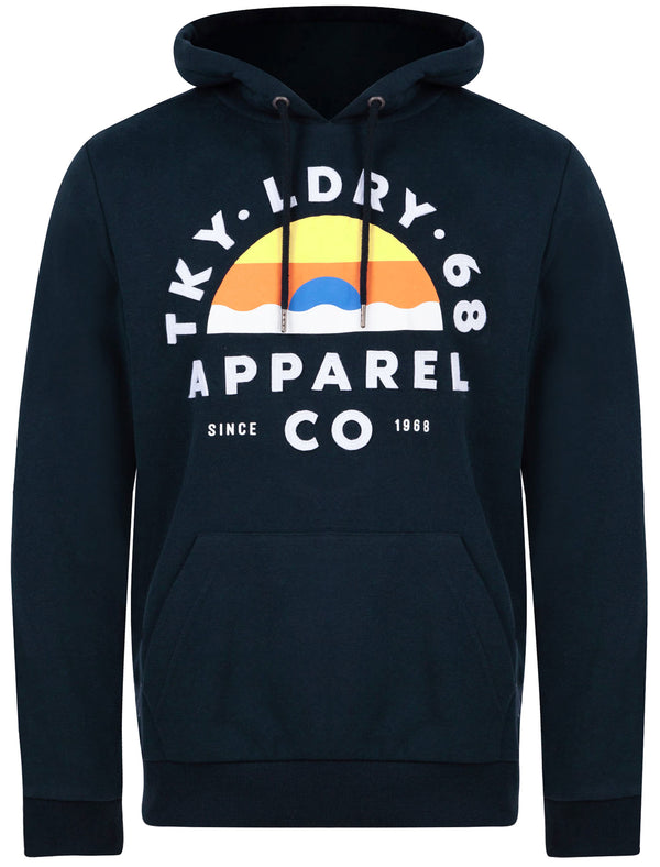 Sunno Motif Brush Back Fleece Pullover Hoodie In Navy Blazer - Tokyo Laundry