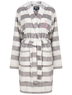 grey and white dressing gown Fluffy cut fur long dressing gown | Grey