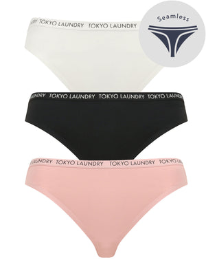 Tajo (3 Pack) No VPL Seam Free Assorted Thongs in Snow White / Jet Black / Silver Pink - Tokyo Laundry