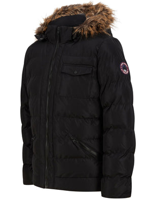 Takumi Borg Lined Quilted Puffer Jacket with Detachable Hood in Jet Black - Tokyo Laundry Active Tech