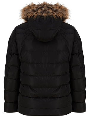 Takumi Borg Lined Quilted Puffer Jacket with Detachable Hood in Jet Black - Tokyo Laundry Active Tech