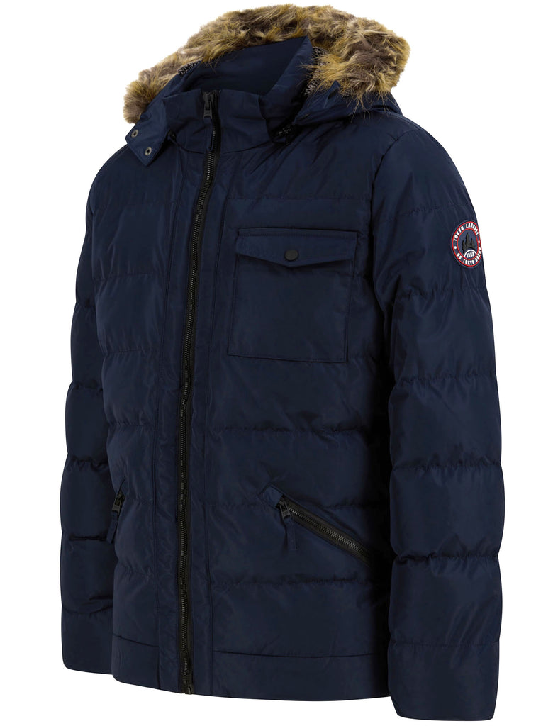 Takumi Borg Lined Quilted Puffer Jacket with Detachable Hood in Sky Ca ...