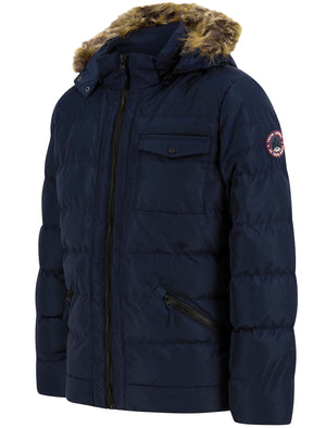 Takumi Borg Lined Quilted Puffer Jacket with Detachable Hood in Sky Captain Navy - Tokyo Laundry Active Tech