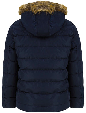 Takumi Borg Lined Quilted Puffer Jacket with Detachable Hood in Sky Captain Navy - Tokyo Laundry Active Tech