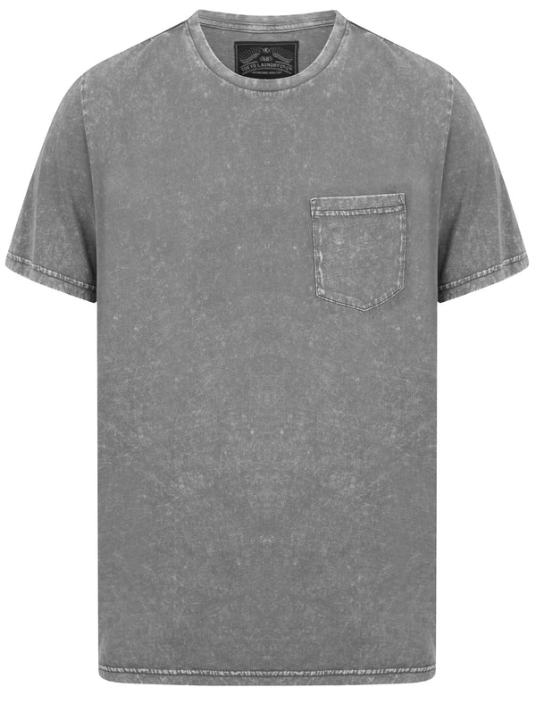 Tannan Acid Wash Cotton Jersey T-Shirt with Chest Pocket In Ebony Grey - Tokyo Laundry