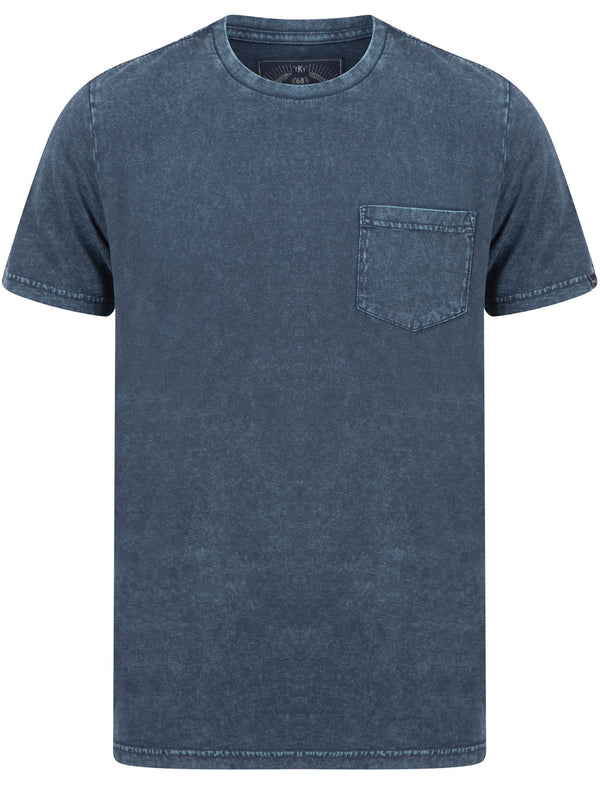 Tannan Acid Wash Cotton Jersey T-Shirt with Chest Pocket In Navy Blazer - Tokyo Laundry