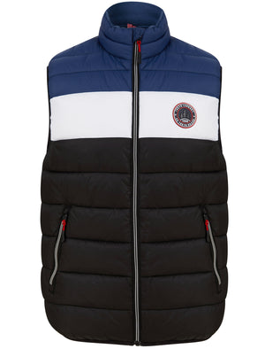 Tarmon Microfleece Lined Quilted Puffer Gilet in Jet Black / Blue - Tokyo Laundry Active Tech