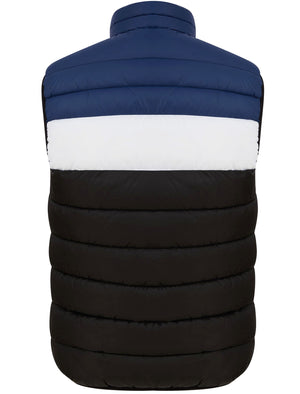 Tarmon Microfleece Lined Quilted Puffer Gilet in Jet Black / Blue - Tokyo Laundry Active Tech
