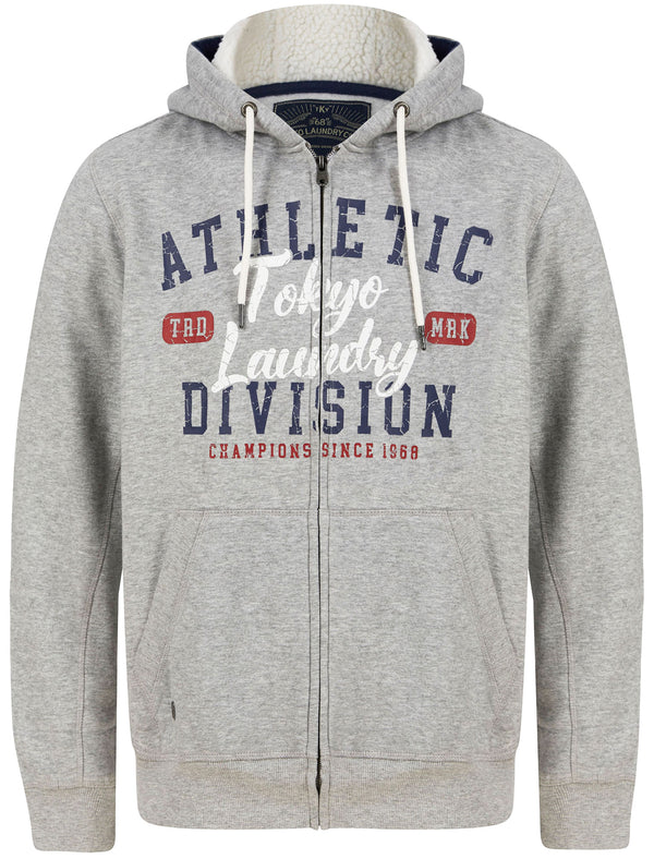Teric Zip Through Fleece Hoodie with Borg Lined Hood in Light Grey Marl  - Tokyo Laundry