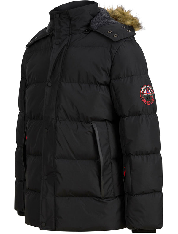 Teslin Quilted Jacket with Borg Lined Detachable Hood in Jet Black - Tokyo Laundry Active Tech
