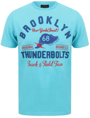 Thunderbolts Applique Motif Cotton Jersey T-Shirt In Blue Atoll - Tokyo Laundry