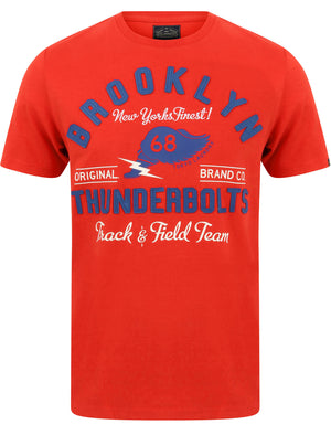 Thunderbolts Applique Motif Cotton Jersey T-Shirt In High Risk Red - Tokyo Laundry