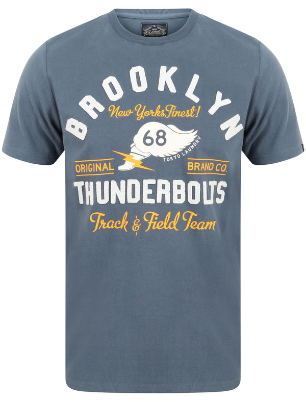 Thunderbolts Applique Motif Cotton Jersey T-Shirt In Vintage Indigo - Tokyo Laundry
