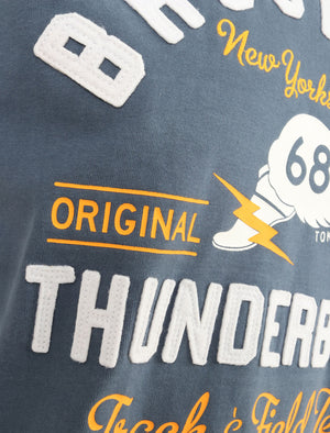 Thunderbolts Applique Motif Cotton Jersey T-Shirt In Vintage Indigo - Tokyo Laundry