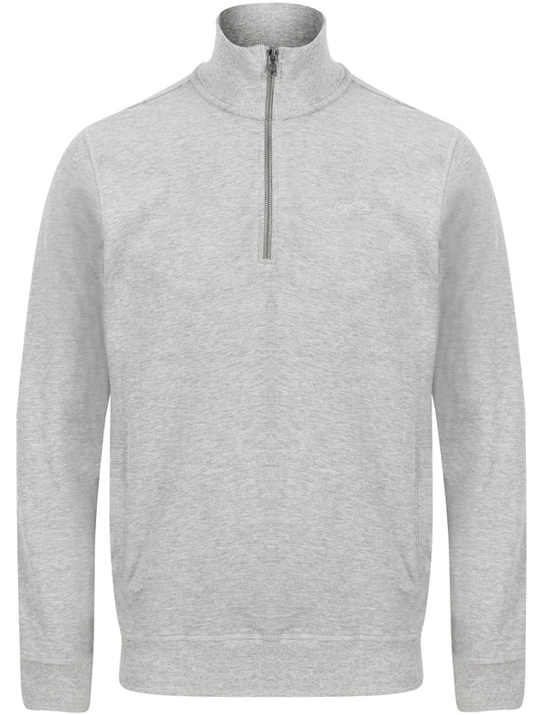 Timber Cotton Blend Half Zip Funnel Neck Pullover Sweat In Light Grey Marl - Tokyo Laundry