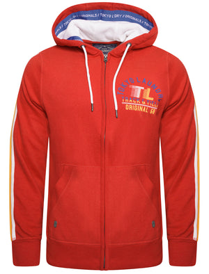 Timber Lakes Zip Through Hoodie With Tape Sleeve Detail In Barados Cherry - Tokyo Laundry