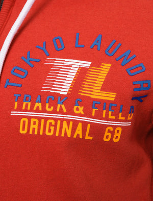 Timber Lakes Zip Through Hoodie With Tape Sleeve Detail In Barados Cherry - Tokyo Laundry