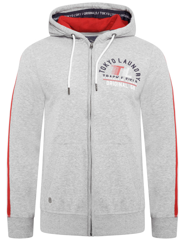 Timber Lakes Zip Through Hoodie With Tape Sleeve Detail In Light Grey Marl - Tokyo Laundry