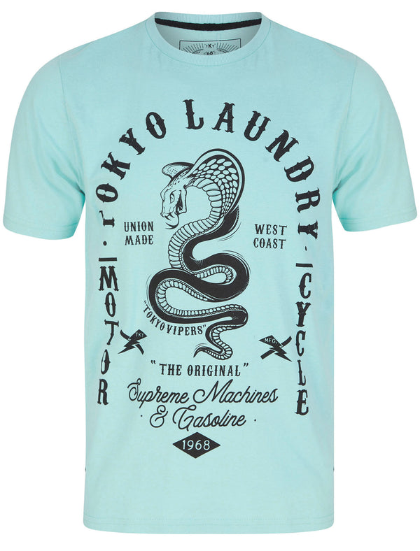 Tokyo Vipers Motif Cotton Jersey T-Shirt in Aqua Haze - Tokyo Laundry