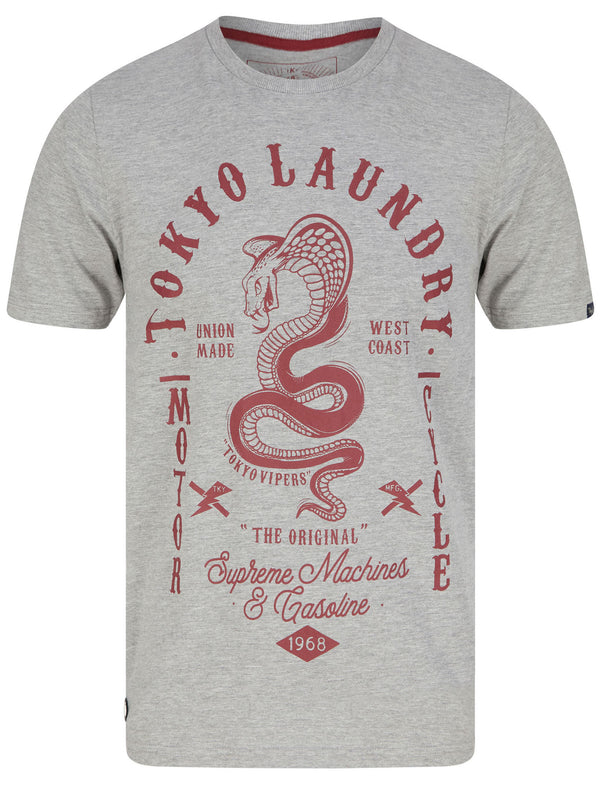 Tokyo Vipers Motif Cotton Jersey T-Shirt in Light Grey Marl - Tokyo Laundry