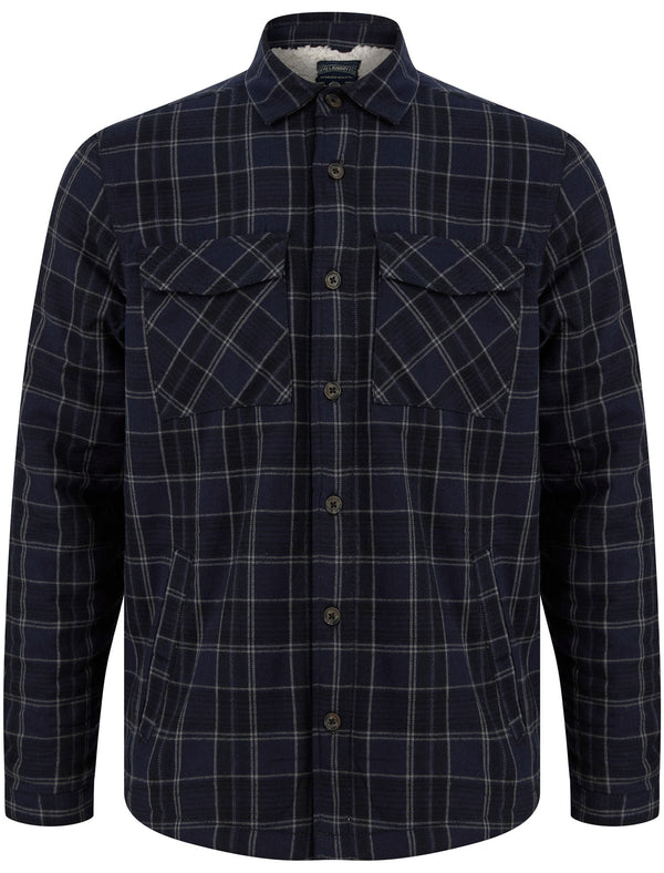 Tornio Borg Lined Checked Flannel Overshirt Jacket in Blue Marl - Tokyo Laundry