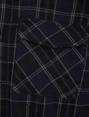 Tornio Borg Lined Checked Flannel Overshirt Jacket in Blue Marl - Tokyo Laundry