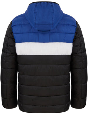 Torsten Colour Block Quilted Puffer Jacket with Hood in Sodalite Blue - Tokyo Laundry Active Tech