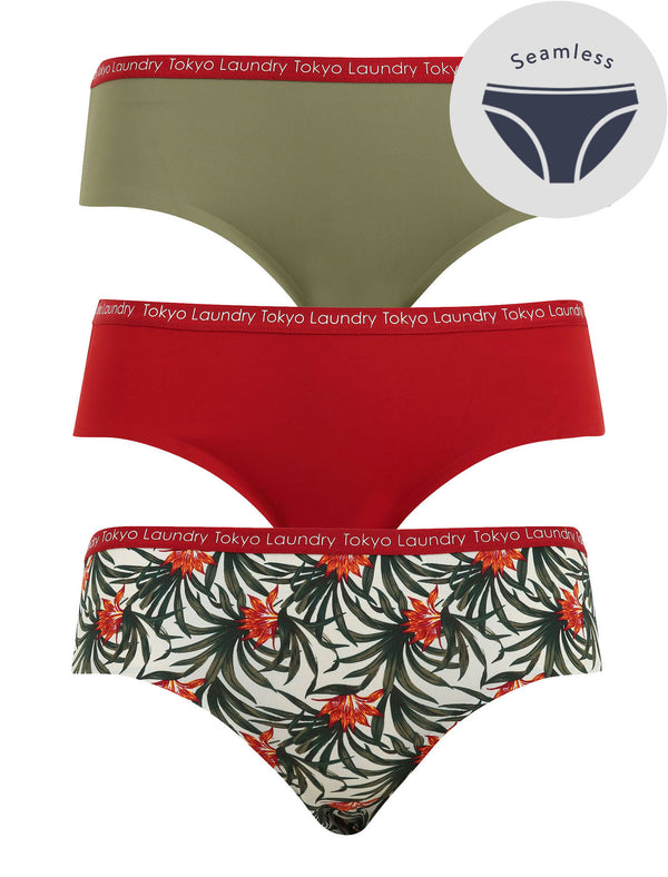 Toto (3 Pack) No VPL Seam Free Assorted Briefs in Deep Lichen Green / Red Dahlia / Egret Ivory - Tokyo Laundry