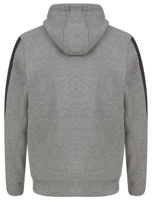 Travel Motif Brushback Fleece Pullover Hoodie with Tape Detail in Mid Grey Marl - Tokyo Laundry