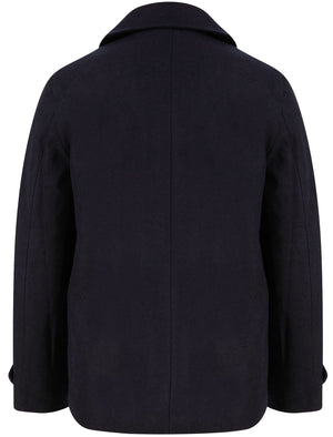 Uxmal Double Breasted Wool Look Pea Coat with Quilted Mock Insert in Navy - Tokyo Laundry