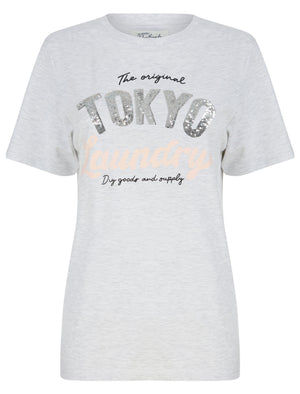 Valentina Sequin Motif Cotton Jersey T-Shirt in Ice Grey Marl - Tokyo Laundry