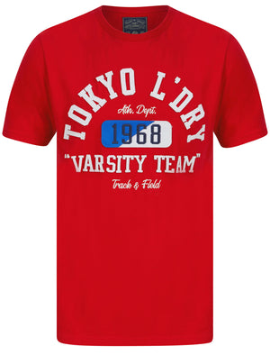 Varsity Team Motif Cotton Jersey T-Shirt In Barados Cherry - Tokyo Laundry