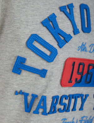 Varsity Team Motif Cotton Jersey T-Shirt In Light Grey Marl - Tokyo Laundry