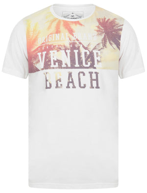 Ven Beach Motif Print Crew Neck T-Shirt In Optic White - Tokyo Laundry