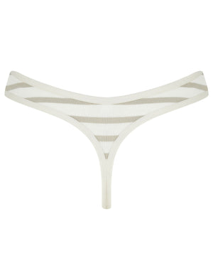 Violet Stripe (5 Pack) Ribbed Cotton Assorted Thongs in Abbey Stone / Silver Birch / Cradle Pink - Tokyo Laundry
