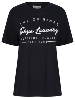 Viv Silver Foil Motif Cotton Jersey T-Shirt in Jet Black - Tokyo Laundry