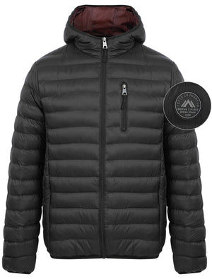 Vizzini Quilted Puffer Jacket with Hood in Jet Black / Burgundy - Tokyo Laundry