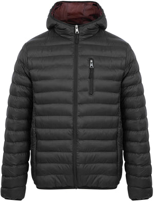 Nadav Quilted Puffer Jacket with Hood in Jet Black / Burgundy - Tokyo Laundry