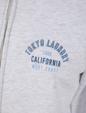 West Cali Brushback Fleece Zip Through Hoodie in Ice Grey Marl - Tokyo Laundry